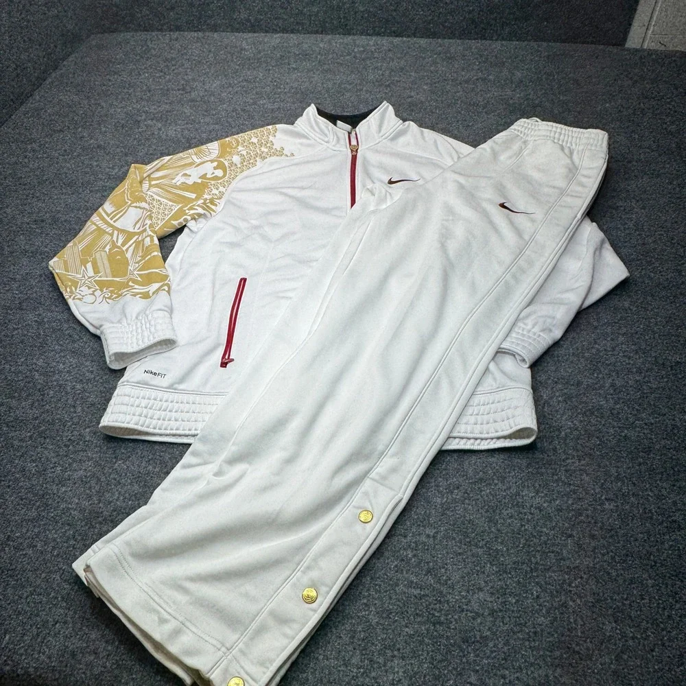 Nike Tracksuit Mens Large Medium White Basketball Warm Up Jacket Pants NYC Set